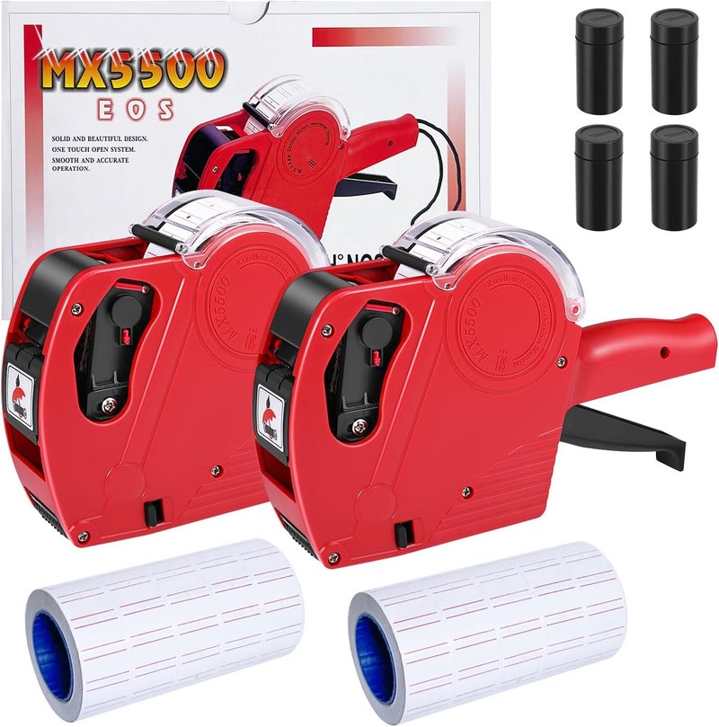 LonXFan Price Gun, 2 Pack Pricing Gun - 8 Digits Price Tag Gun with 5000 Labels & 4 Ink Rollers Kit Red Pricing Label Maker for Retailer,Supermarket - Image 1
